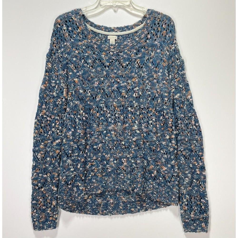 Hinge Womens Marled Open Weave Sweater Size S Multicolor Long Sleeve Wool Blend